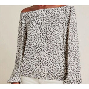 Anthropologie Black and White Patterned Off-Shoulder Blouse